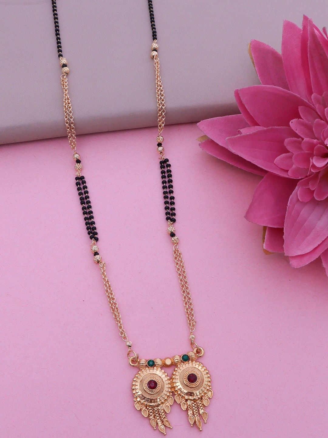 Ramdev Art Fashion Jwellery Gold-Plated Stone Studded & Beaded Long Mangalsutra-picture-23