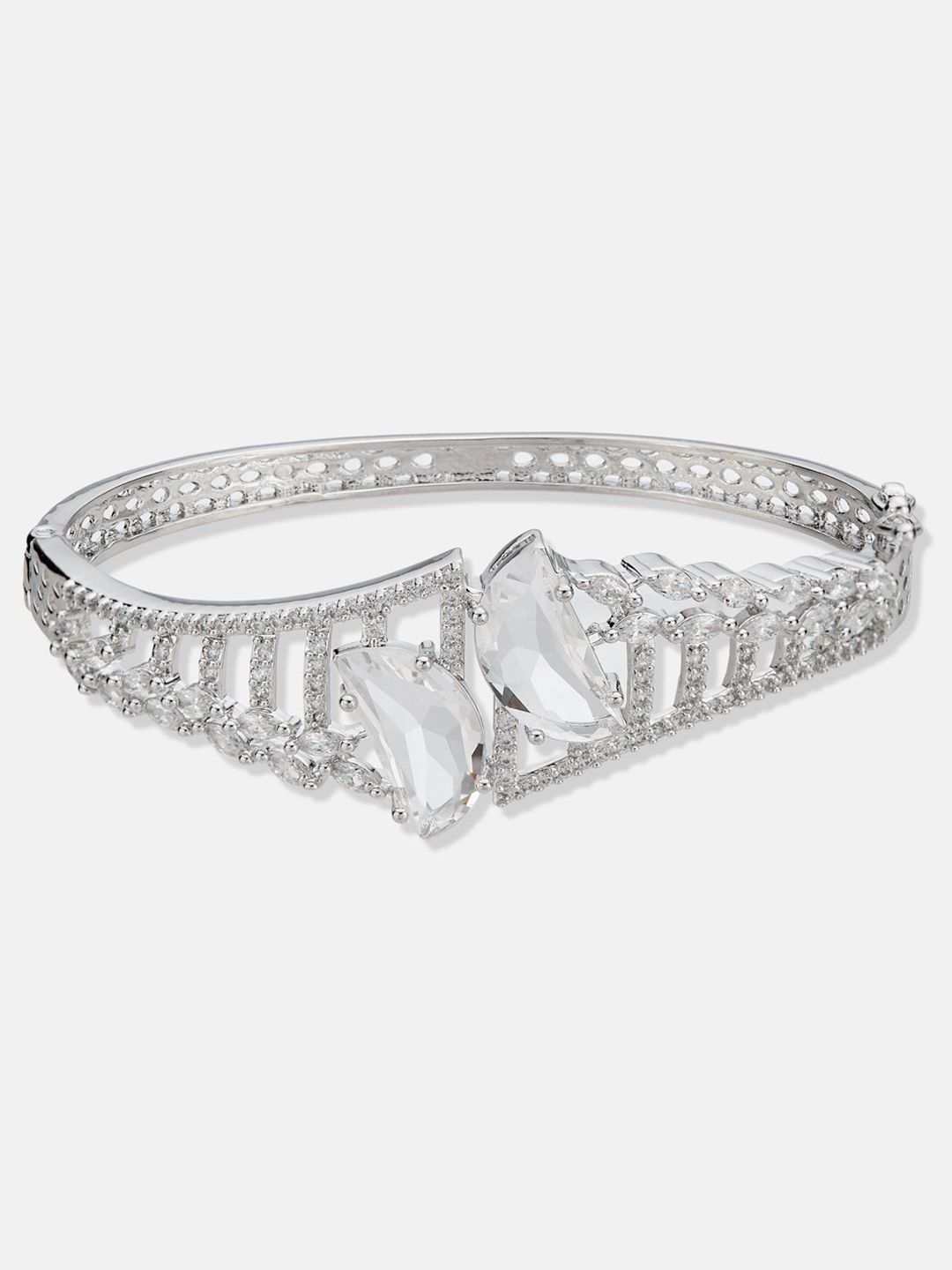 ATIBELLE Women 2 Brass Cubic Zirconia Silver-Plated Cuff Bracelet