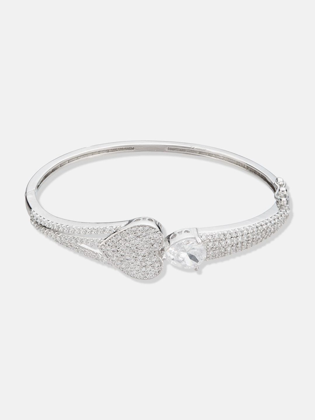 ATIBELLE Women 2 Brass Cubic Zirconia Silver-Plated Bangle-Style Bracelet