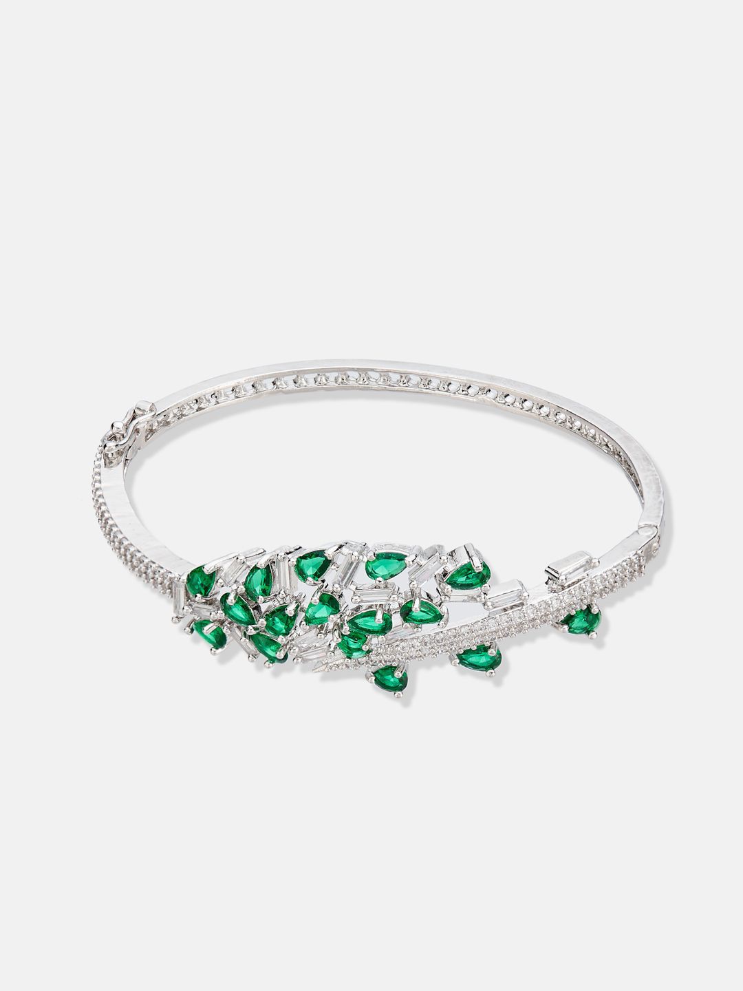 ATIBELLE Women 2 Brass Cubic Zirconia Silver-Plated Bangle-Style Bracelet