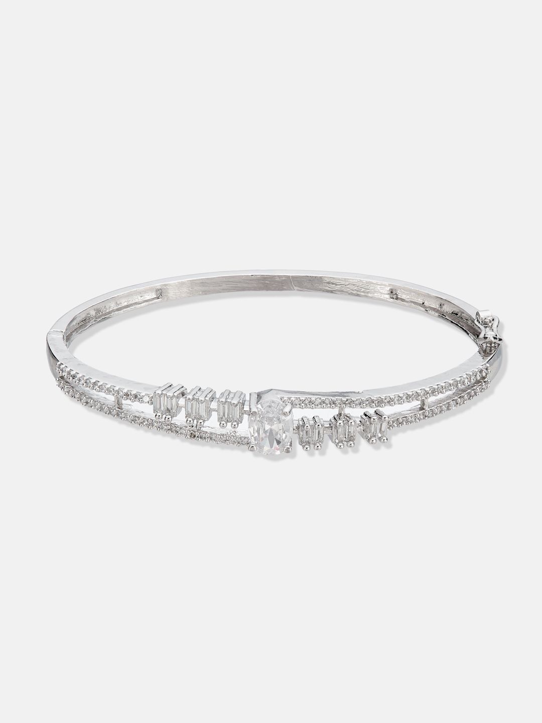 ATIBELLE Women 2 Brass Cubic Zirconia Silver-Plated Bangle-Style Bracelet