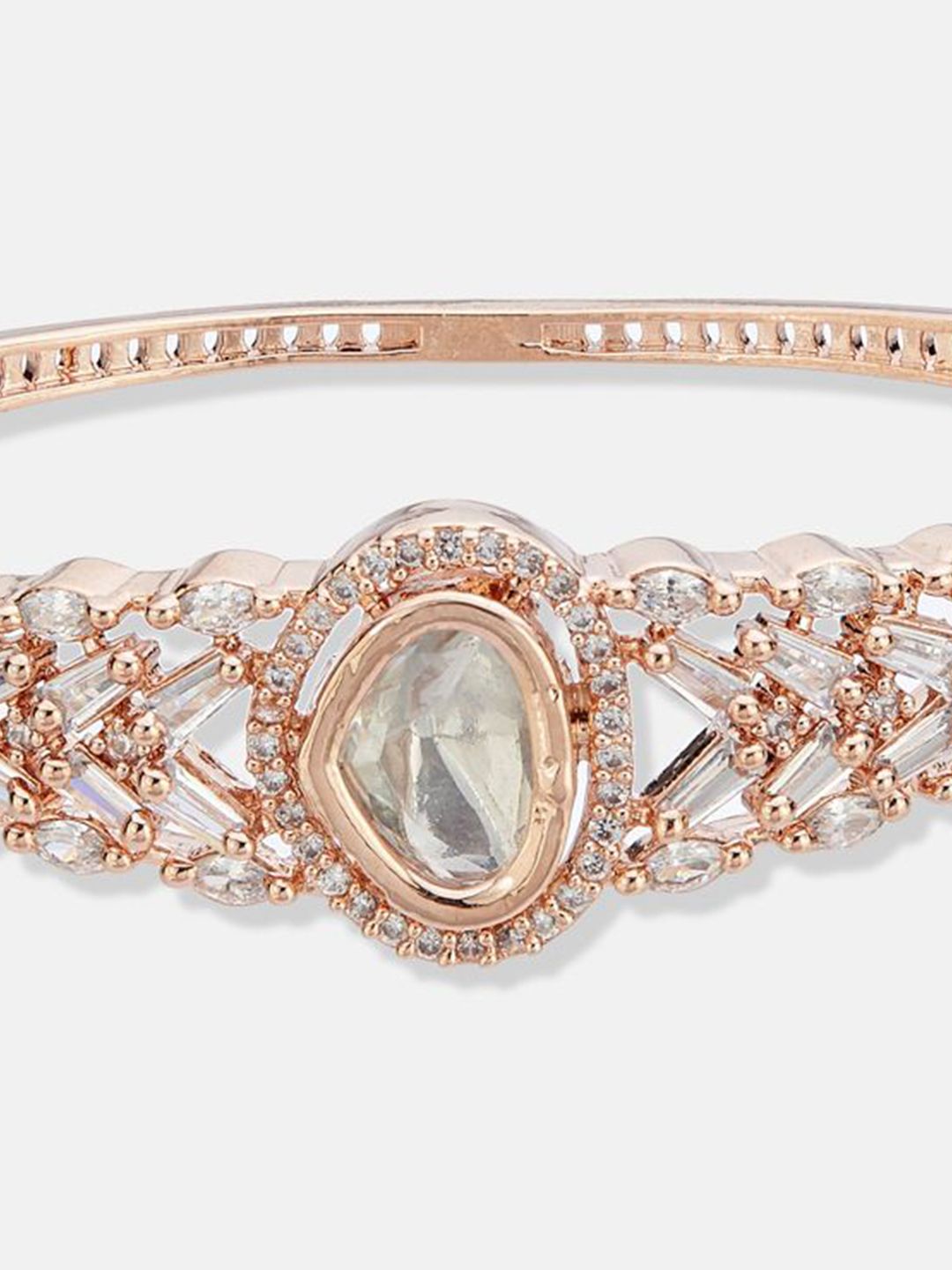 ATIBELLE Women 2 Brass Cubic Zirconia Rose Gold-Plated Link Bracelet
