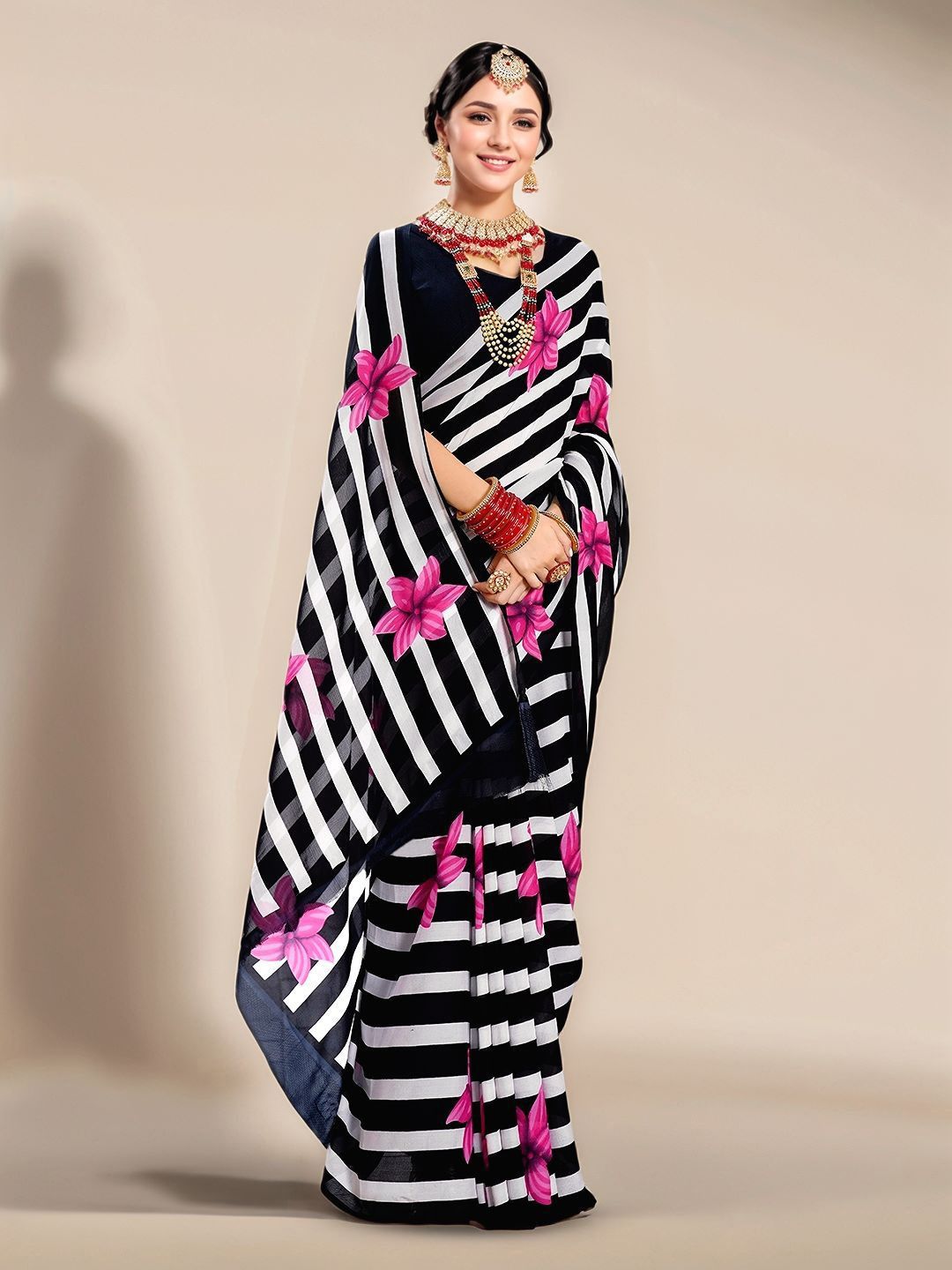 Anouk Rustic Striped Poly Georgette Designer Saree-picture-42