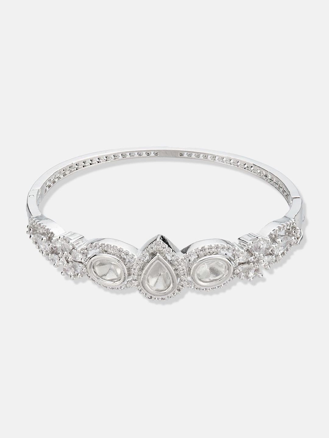 ATIBELLE Women 2 Brass Cubic Zirconia Silver-Plated Bangle-Style Bracelet