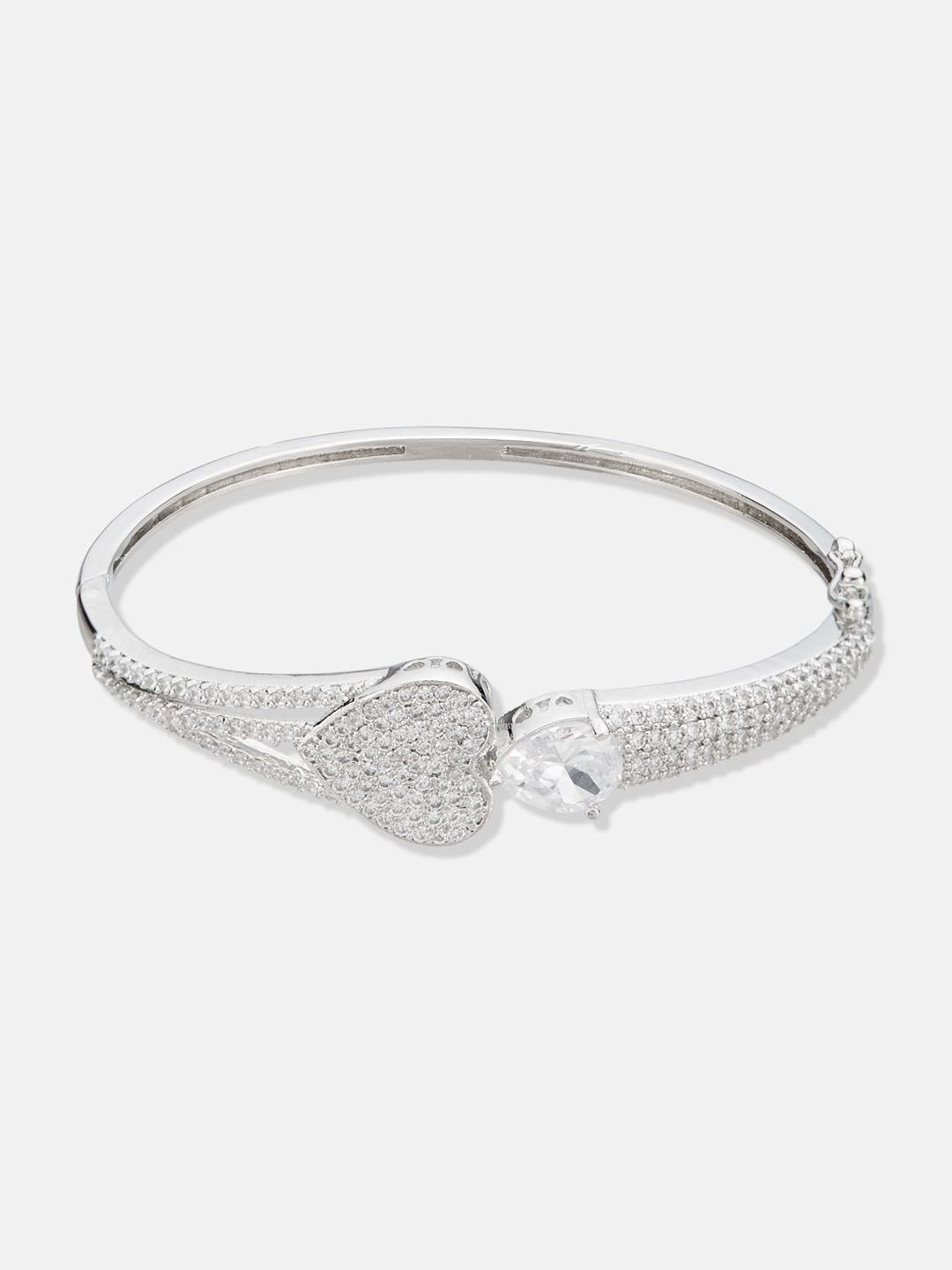 ATIBELLE Women 2 Brass Cubic Zirconia Silver-Plated Cuff Bracelet