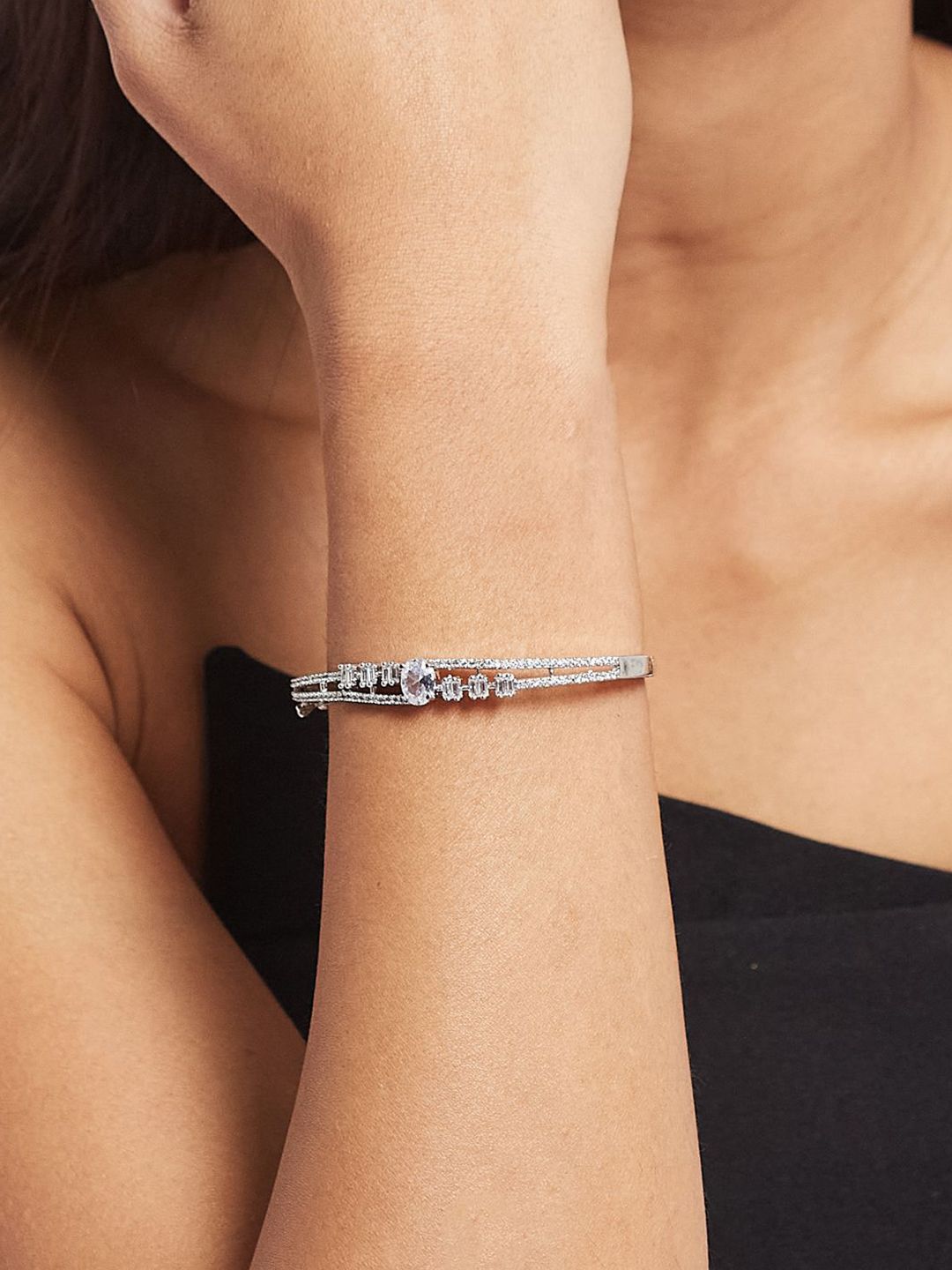 ATIBELLE Women 2 Brass Cubic Zirconia Rose Gold-Plated Link Bracelet
