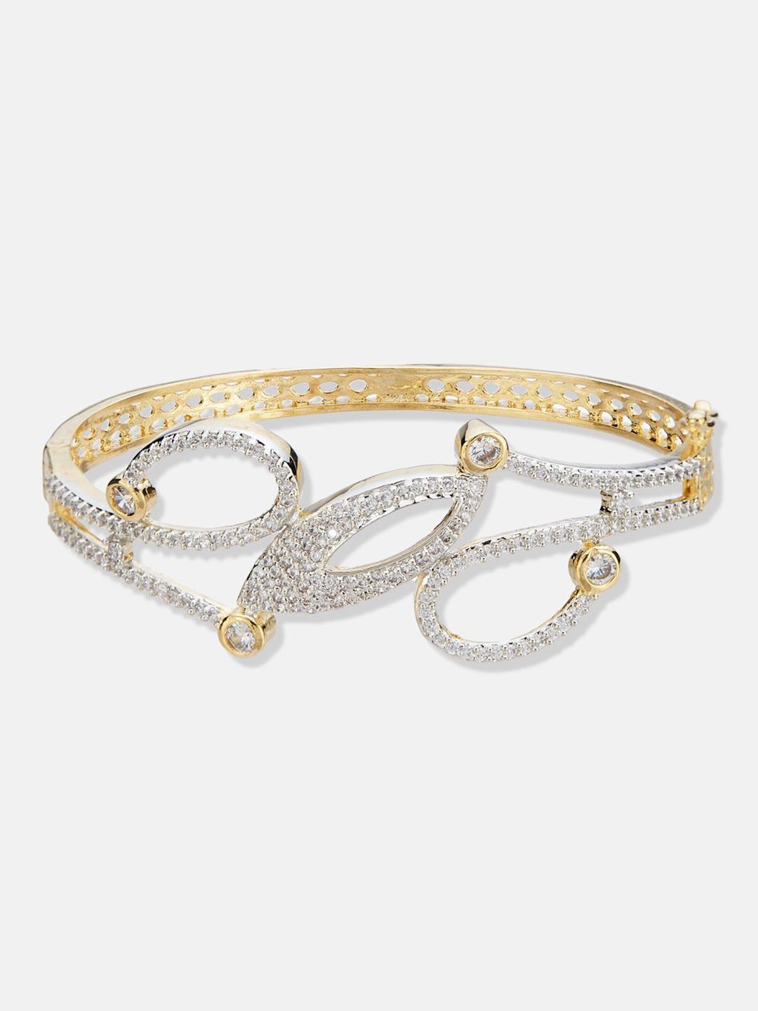 ATIBELLE Women 2 Brass Cubic Zirconia Silver-Plated Cuff Bracelet