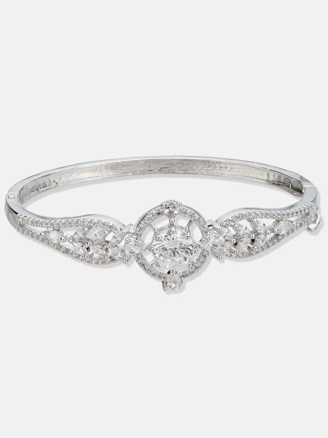 ATIBELLE Women 2 Brass Cubic Zirconia Silver-Plated Cuff Bracelet