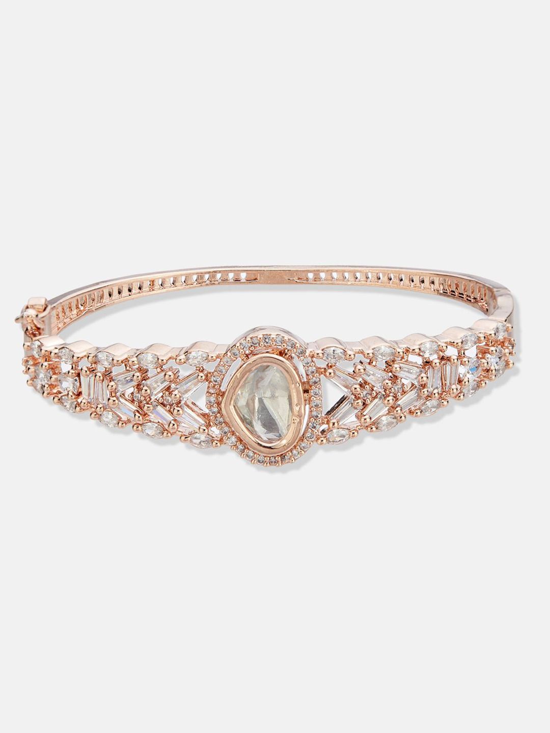 ATIBELLE Women 2 Brass Cubic Zirconia Rose Gold-Plated Link Bracelet