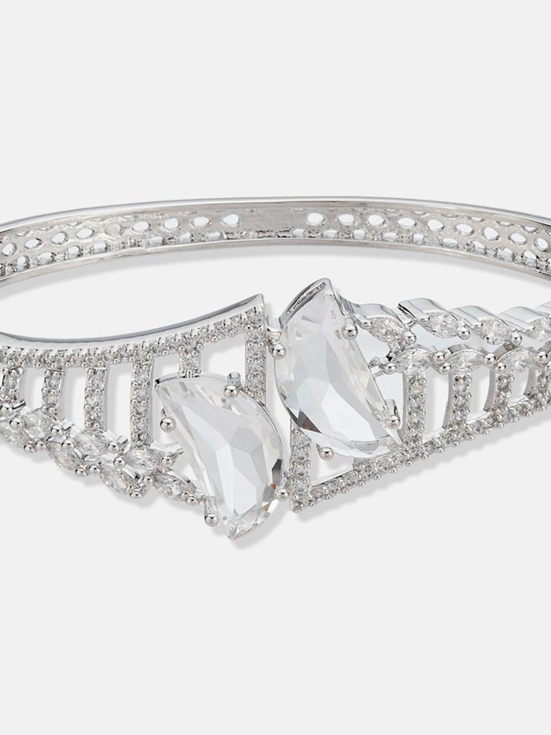ATIBELLE Women 2 Brass Cubic Zirconia Silver-Plated Cuff Bracelet