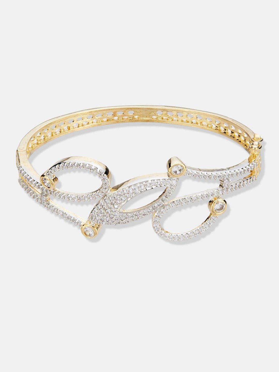 ATIBELLE Women 2 Brass Cubic Zirconia Rose Gold-Plated Bangle-Style Bracelet