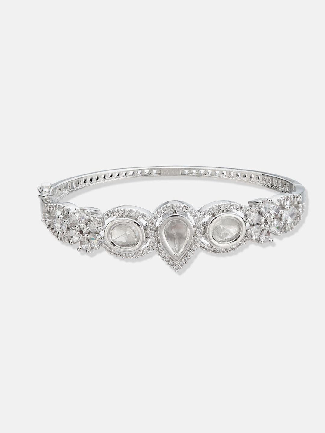 ATIBELLE Women 2 Brass Cubic Zirconia Silver-Plated Bangle-Style Bracelet