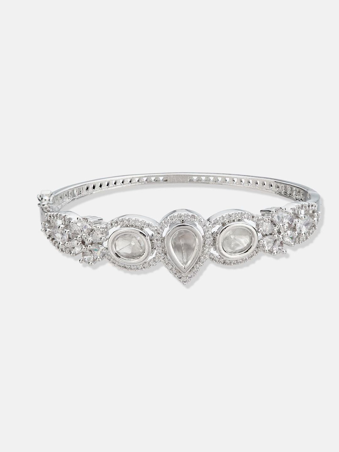 ATIBELLE Women 2 Brass Cubic Zirconia Silver-Plated Cuff Bracelet