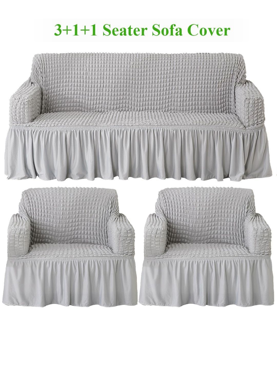 HOKIPO Ash Grey Solid 5 Seater Fully Covered Stretchable Sofa Cover-image-14