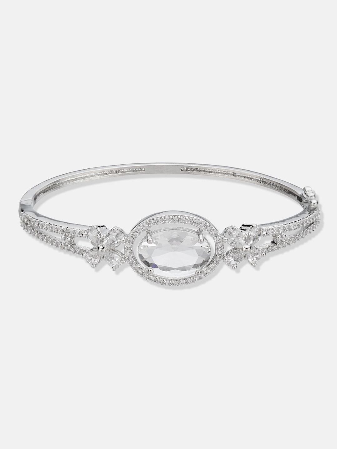 ATIBELLE Women 2 Brass Cubic Zirconia Silver-Plated Bangle-Style Bracelet