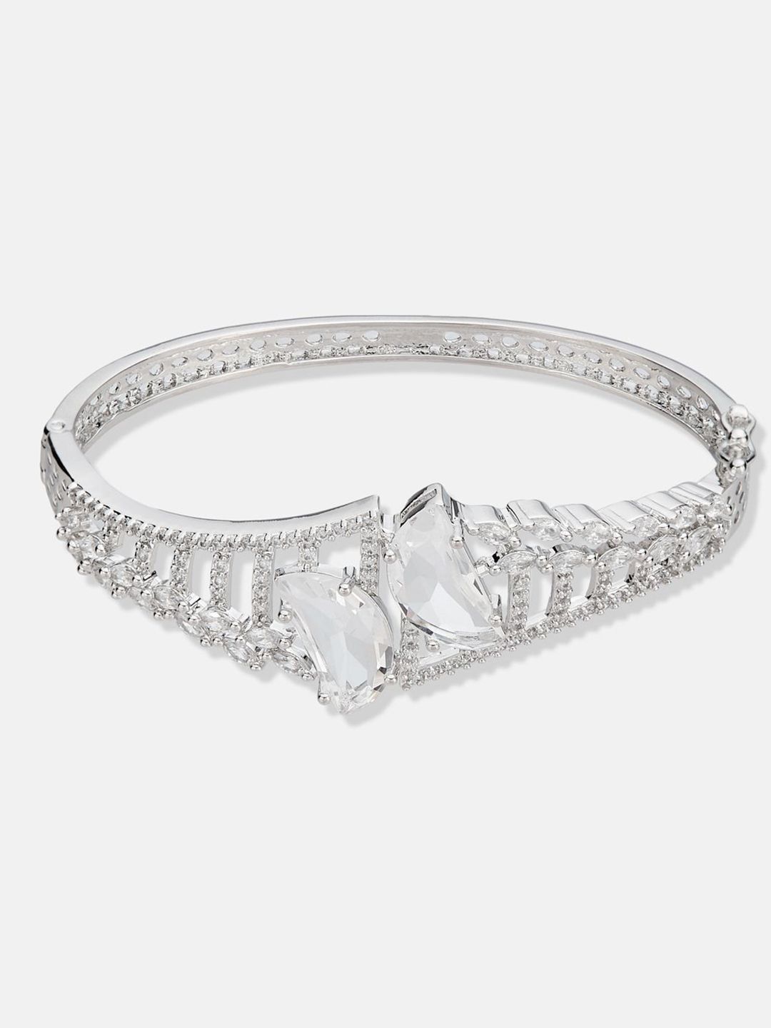 ATIBELLE Women 2 Brass Cubic Zirconia Silver-Plated Cuff Bracelet