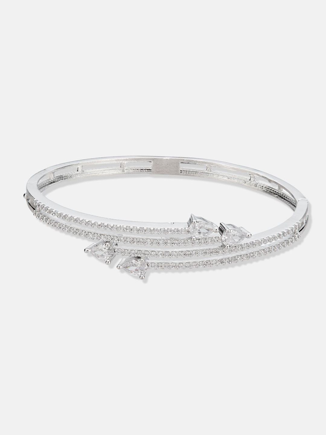 ATIBELLE Women 2 Brass Cubic Zirconia Silver-Plated Cuff Bracelet