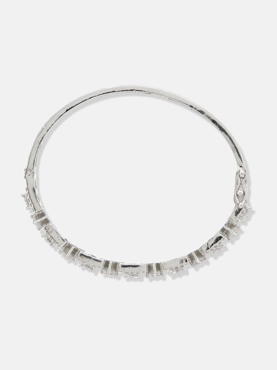 ATIBELLE Women 2 Brass Cubic Zirconia Silver-Plated Bangle-Style Bracelet