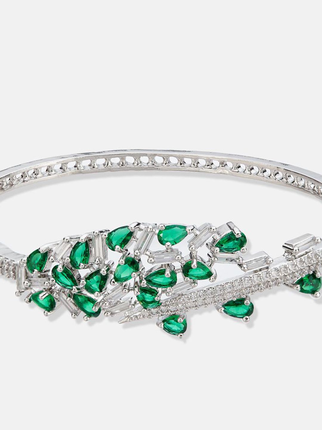 ATIBELLE Women 2 Brass Cubic Zirconia Silver-Plated Bangle-Style Bracelet