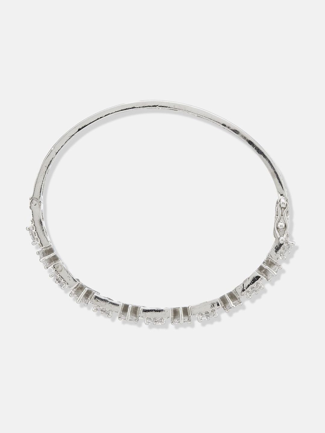 ATIBELLE Women 2 Brass Cubic Zirconia Silver-Plated Bangle-Style Bracelet