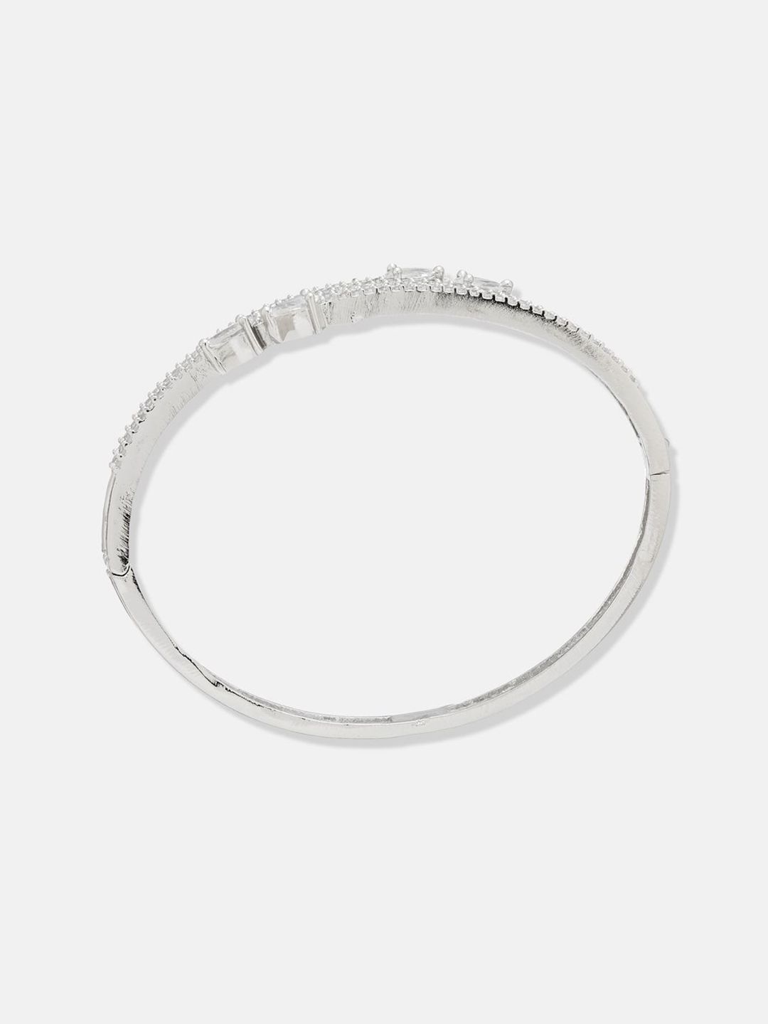 ATIBELLE Women 2 Brass Cubic Zirconia Silver-Plated Cuff Bracelet