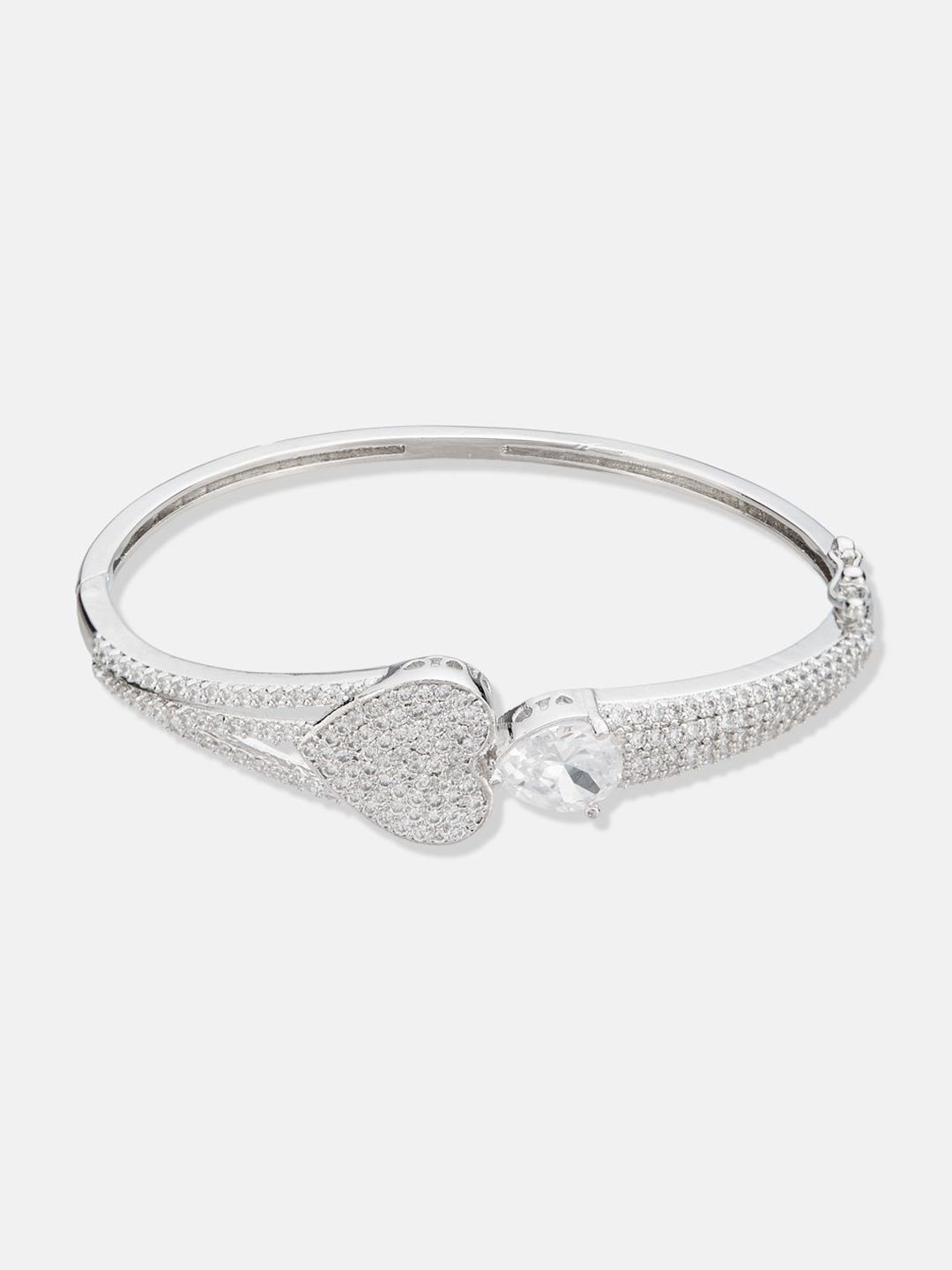 ATIBELLE Women 2 Brass Cubic Zirconia Silver-Plated Cuff Bracelet