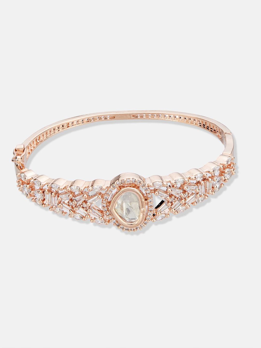 ATIBELLE Women 2 Brass Cubic Zirconia Rose Gold-Plated Cuff Bracelet