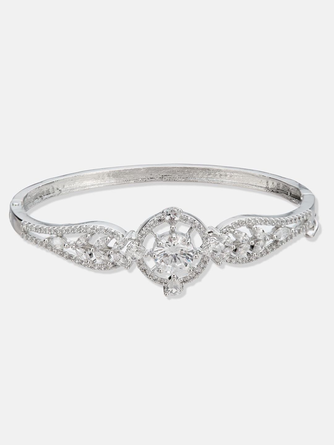 ATIBELLE Women 2 Brass Cubic Zirconia Silver-Plated Bangle-Style Bracelet