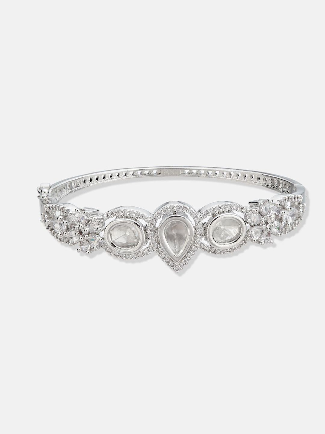 ATIBELLE Women 2 Brass Cubic Zirconia Silver-Plated Bangle-Style Bracelet