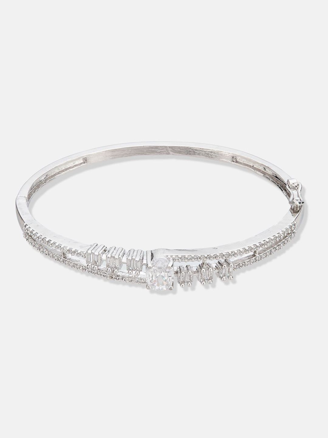 ATIBELLE Women 2 Brass Cubic Zirconia Silver-Plated Cuff Bracelet