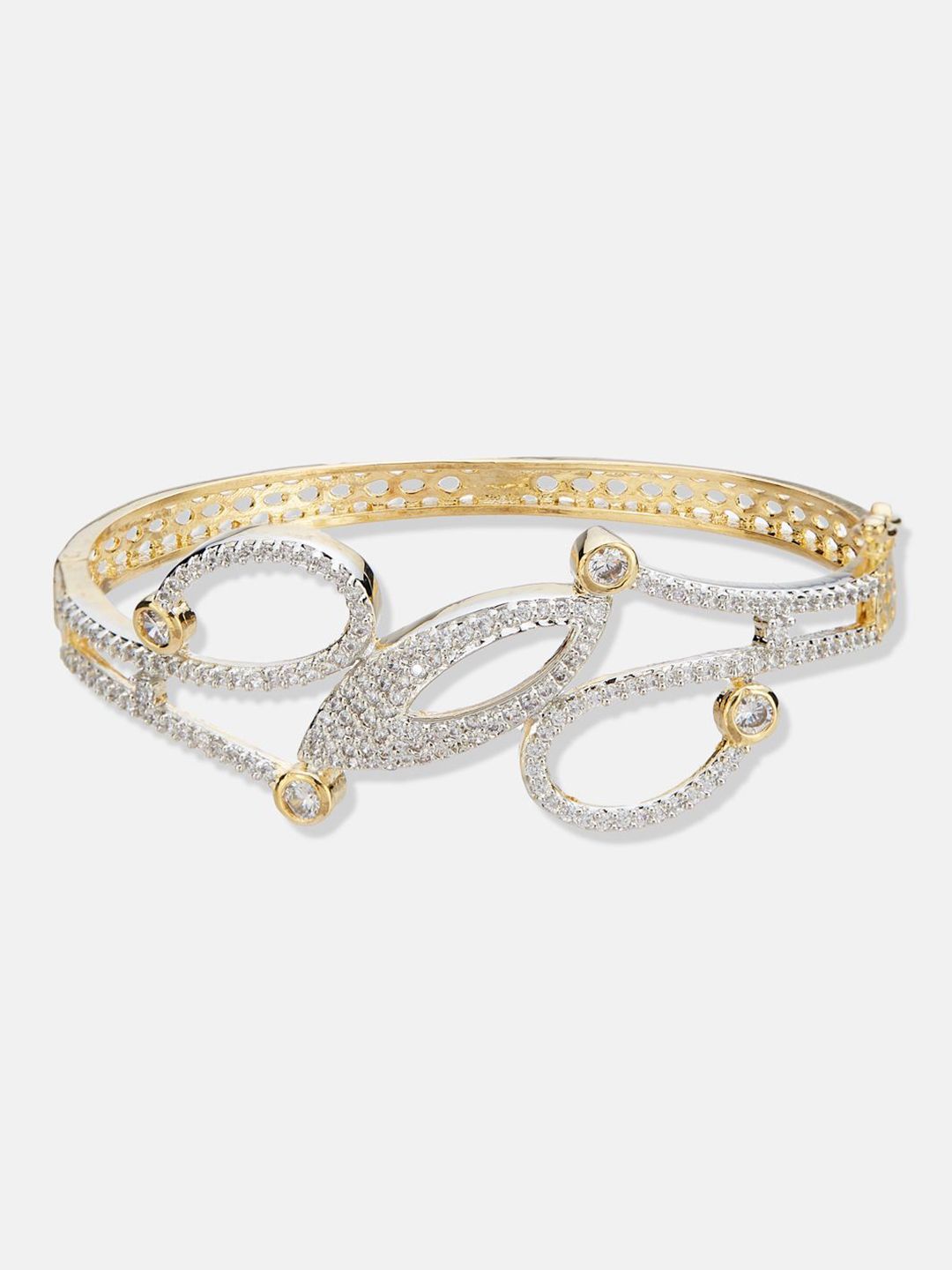 ATIBELLE Women 2 Brass Cubic Zirconia Silver-Plated Cuff Bracelet