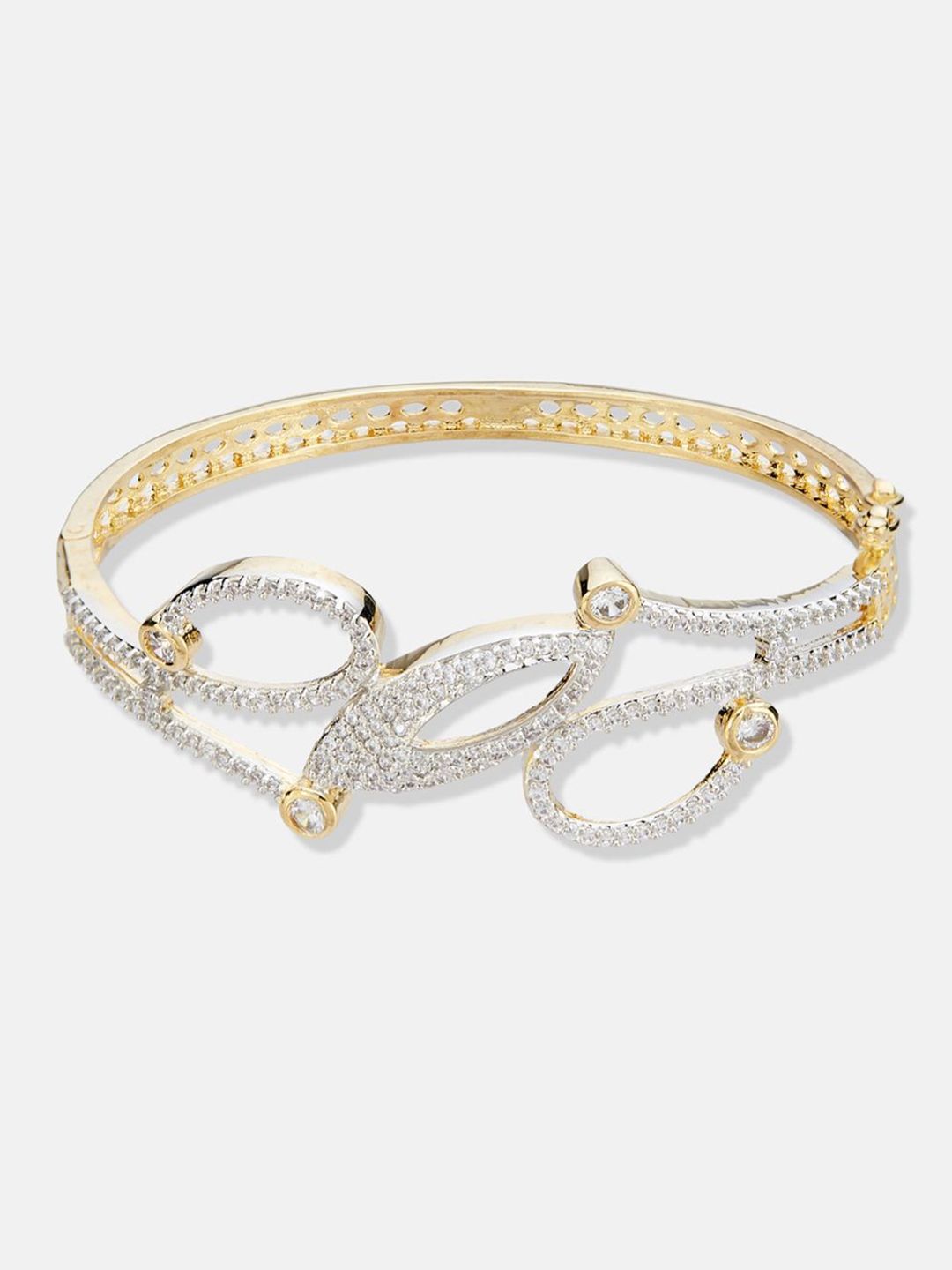ATIBELLE Women 2 Brass Cubic Zirconia Silver-Plated Cuff Bracelet