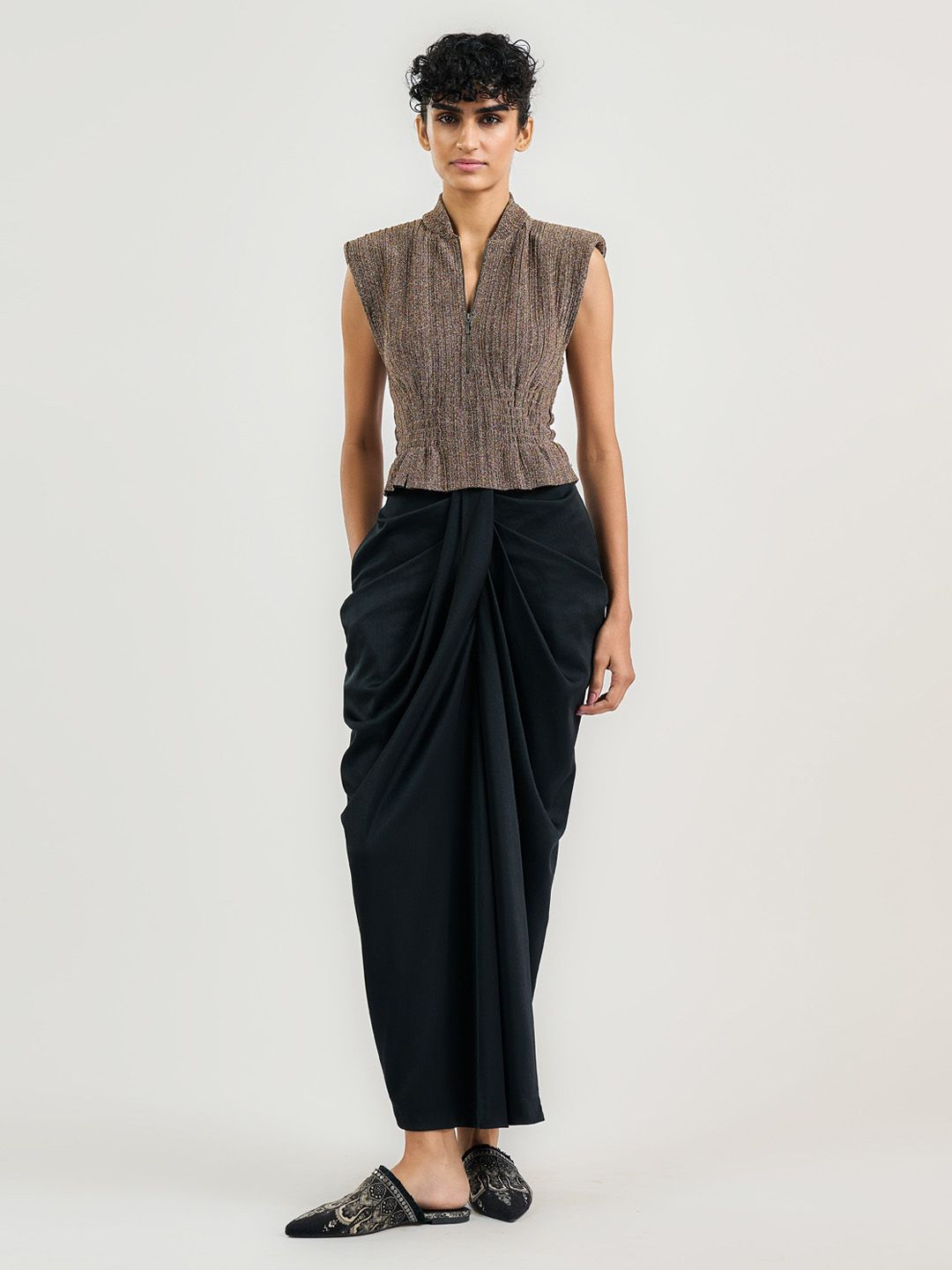 ott tarun tahiliani OTT Tarun Women V-Neck Sleeveless Cinched Waist Top-picture-18