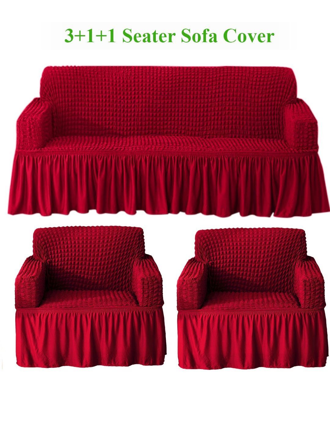HOKIPO Scarlet Red Solid 5 Seater Fully Covered Stretchable Sofa Cover-picture-13