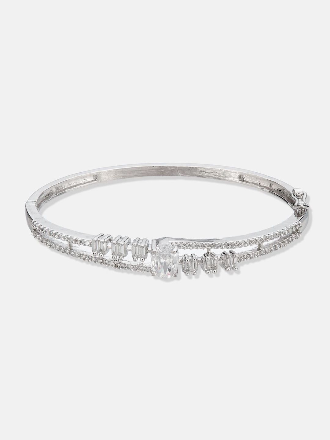 ATIBELLE Women 2 Brass Cubic Zirconia Silver-Plated Bangle-Style Bracelet