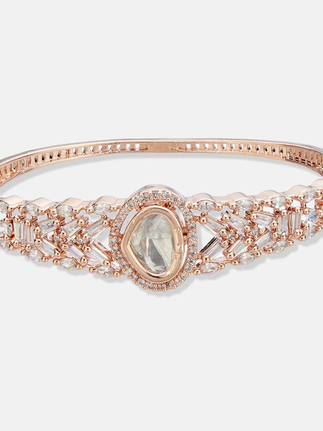 ATIBELLE Women 2 Brass Cubic Zirconia Rose Gold-Plated Bangle-Style Bracelet