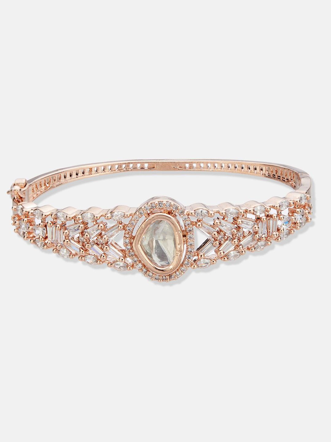 ATIBELLE Women 2 Brass Cubic Zirconia Rose Gold-Plated Bangle-Style Bracelet