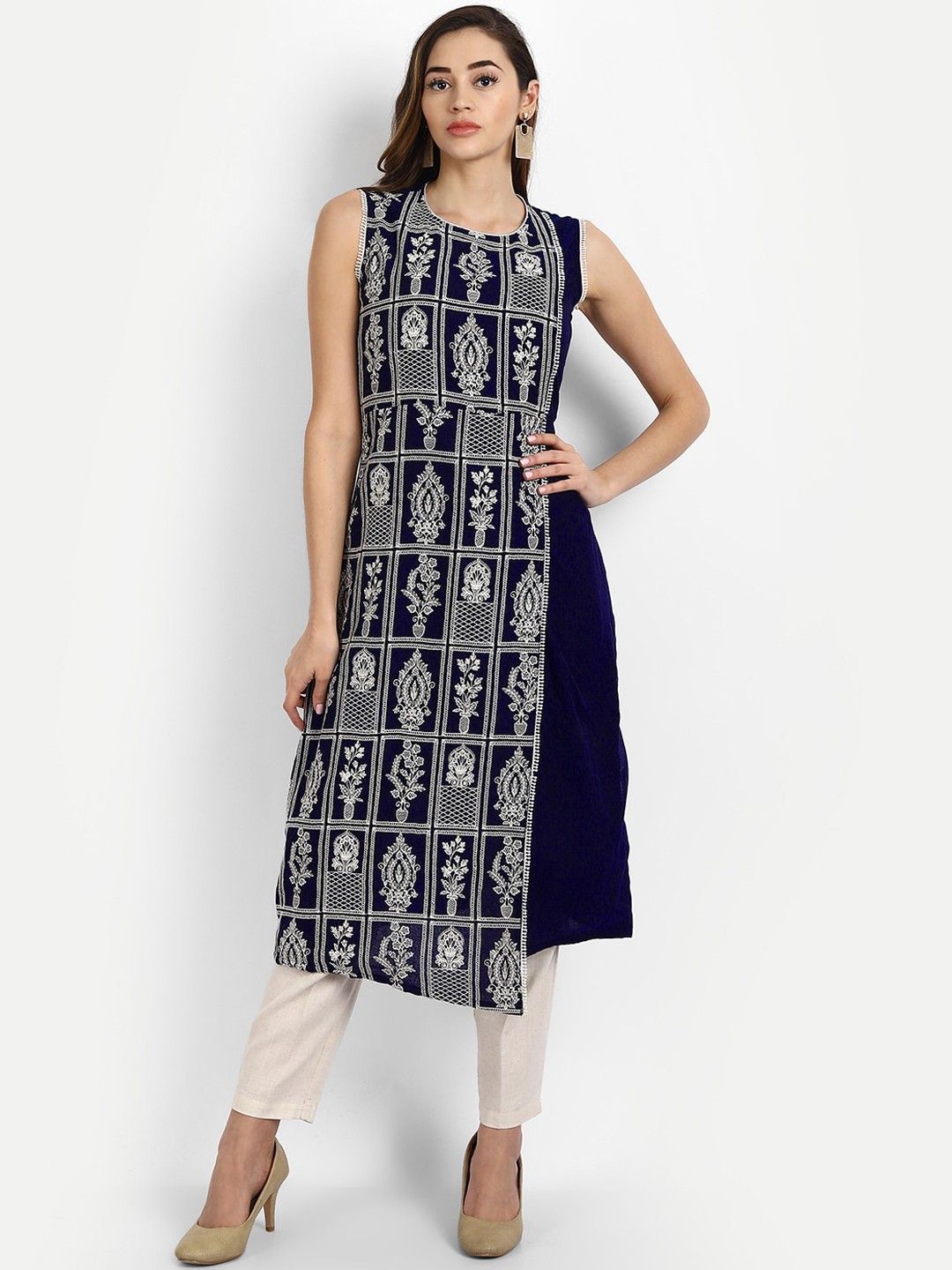 SAHASIKA Ethnic Motifs Printed Round Neck Straight Kurta