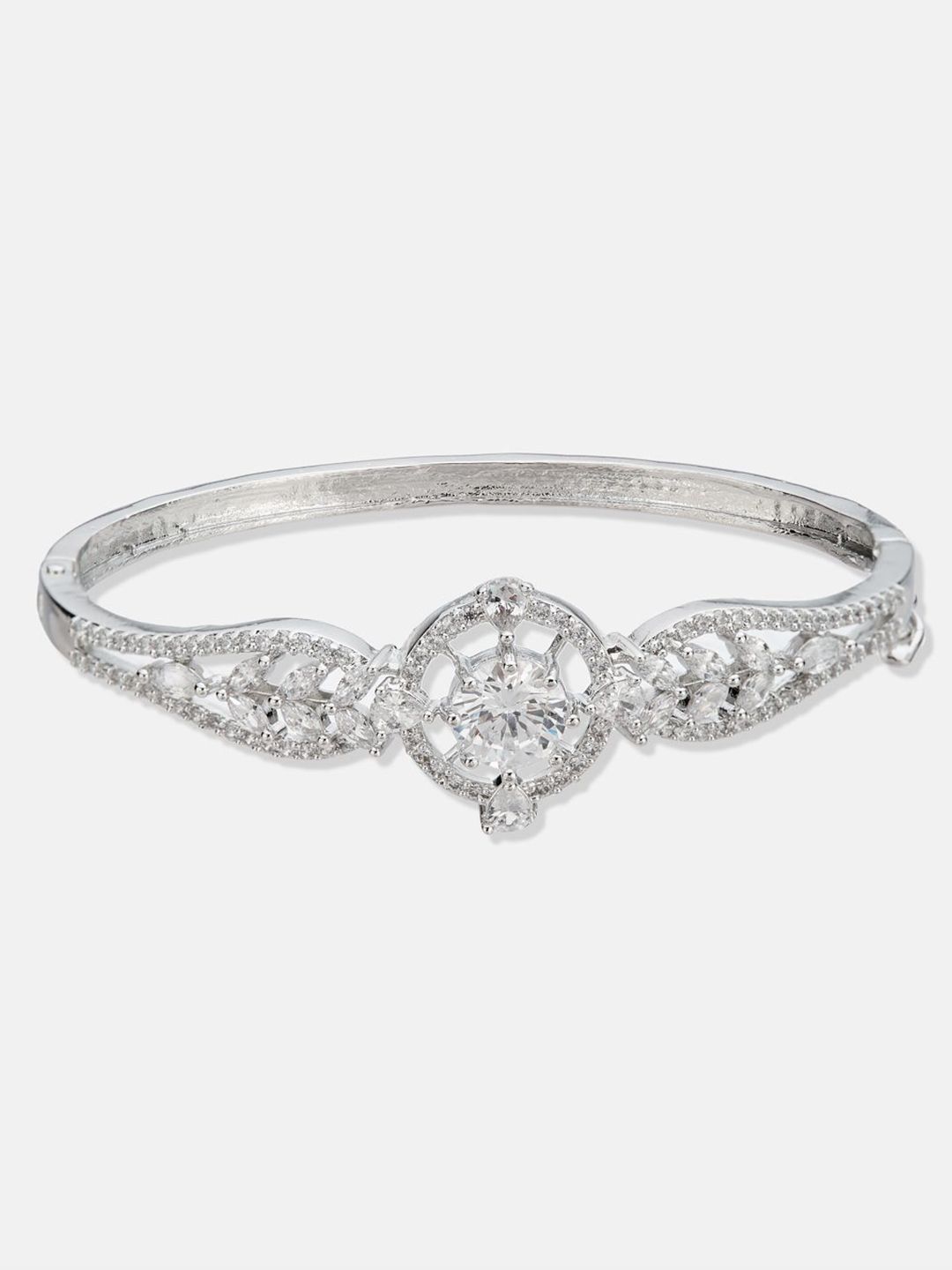 ATIBELLE Women 2 Brass Cubic Zirconia Silver-Plated Bangle-Style Bracelet