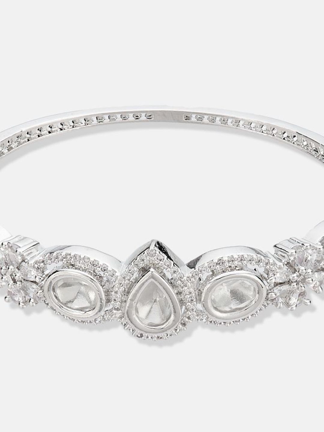 ATIBELLE Women 2 Brass Cubic Zirconia Silver-Plated Bangle-Style Bracelet