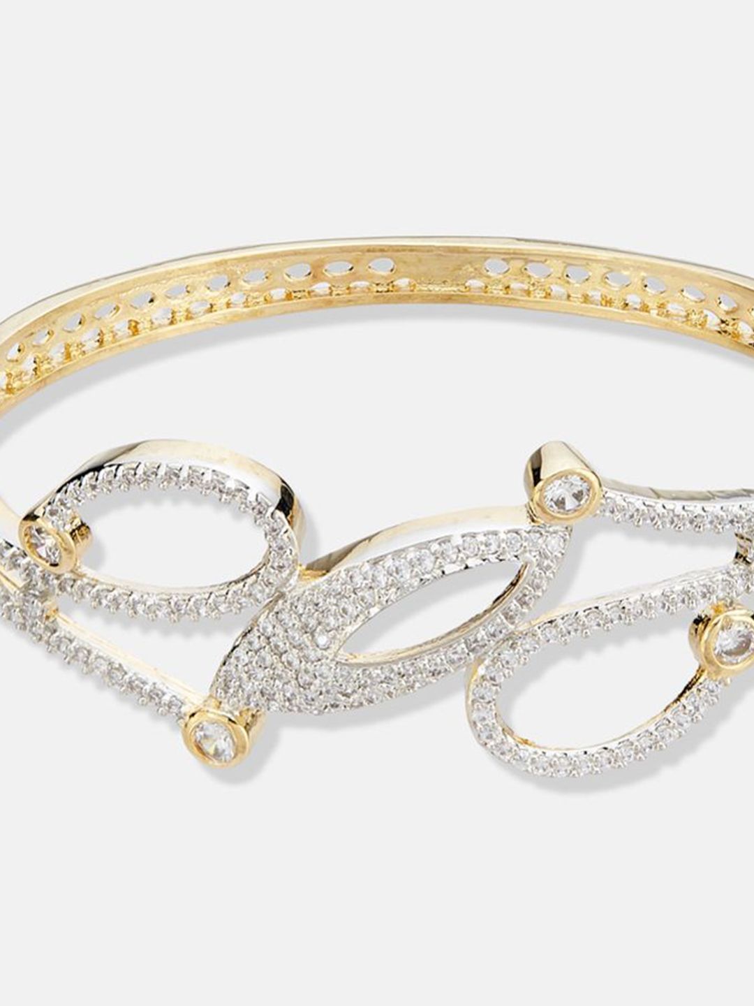 ATIBELLE Women 2 Brass Cubic Zirconia Silver-Plated Cuff Bracelet