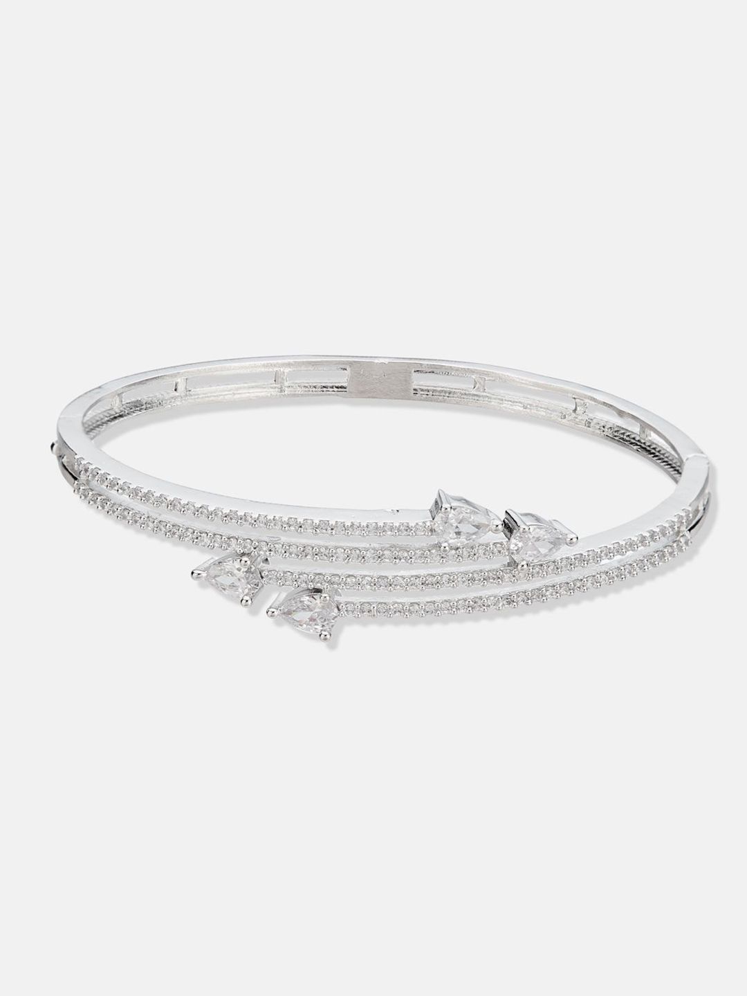 ATIBELLE Women 2 Brass Cubic Zirconia Silver-Plated Bangle-Style Bracelet