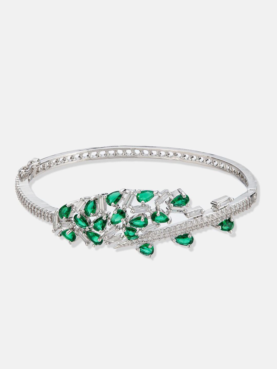 ATIBELLE Women 2 Brass Cubic Zirconia Silver-Plated Bangle-Style Bracelet