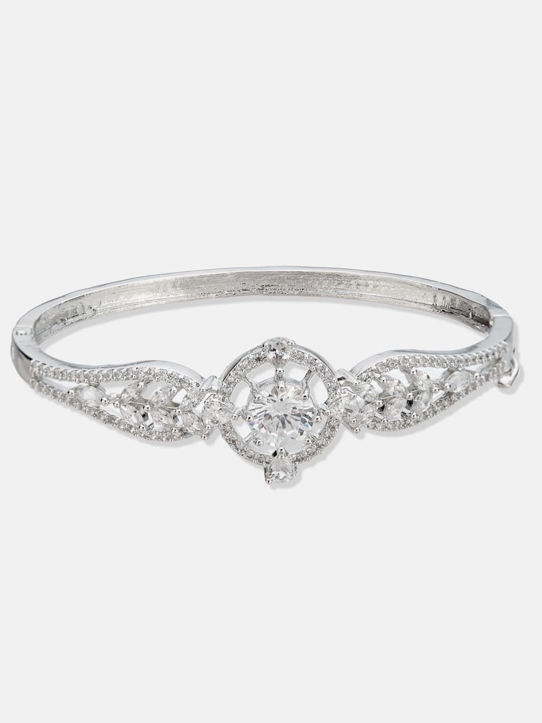 ATIBELLE Women 2 Brass Cubic Zirconia Silver-Plated Bangle-Style Bracelet
