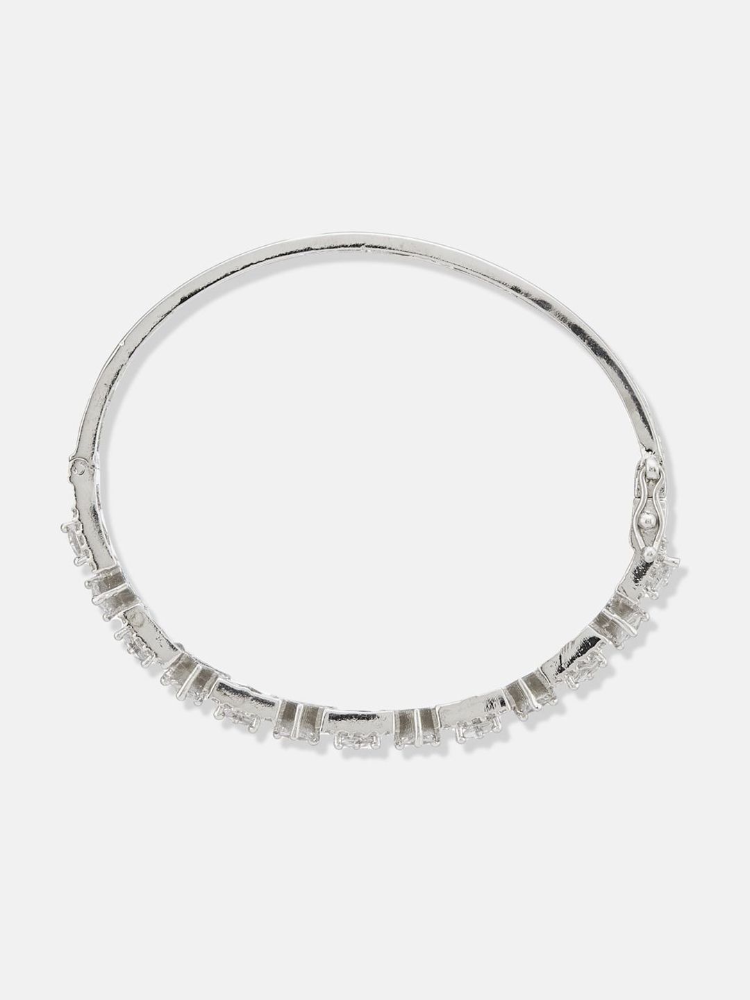 ATIBELLE Women 2 Brass Cubic Zirconia Silver-Plated Bangle-Style Bracelet