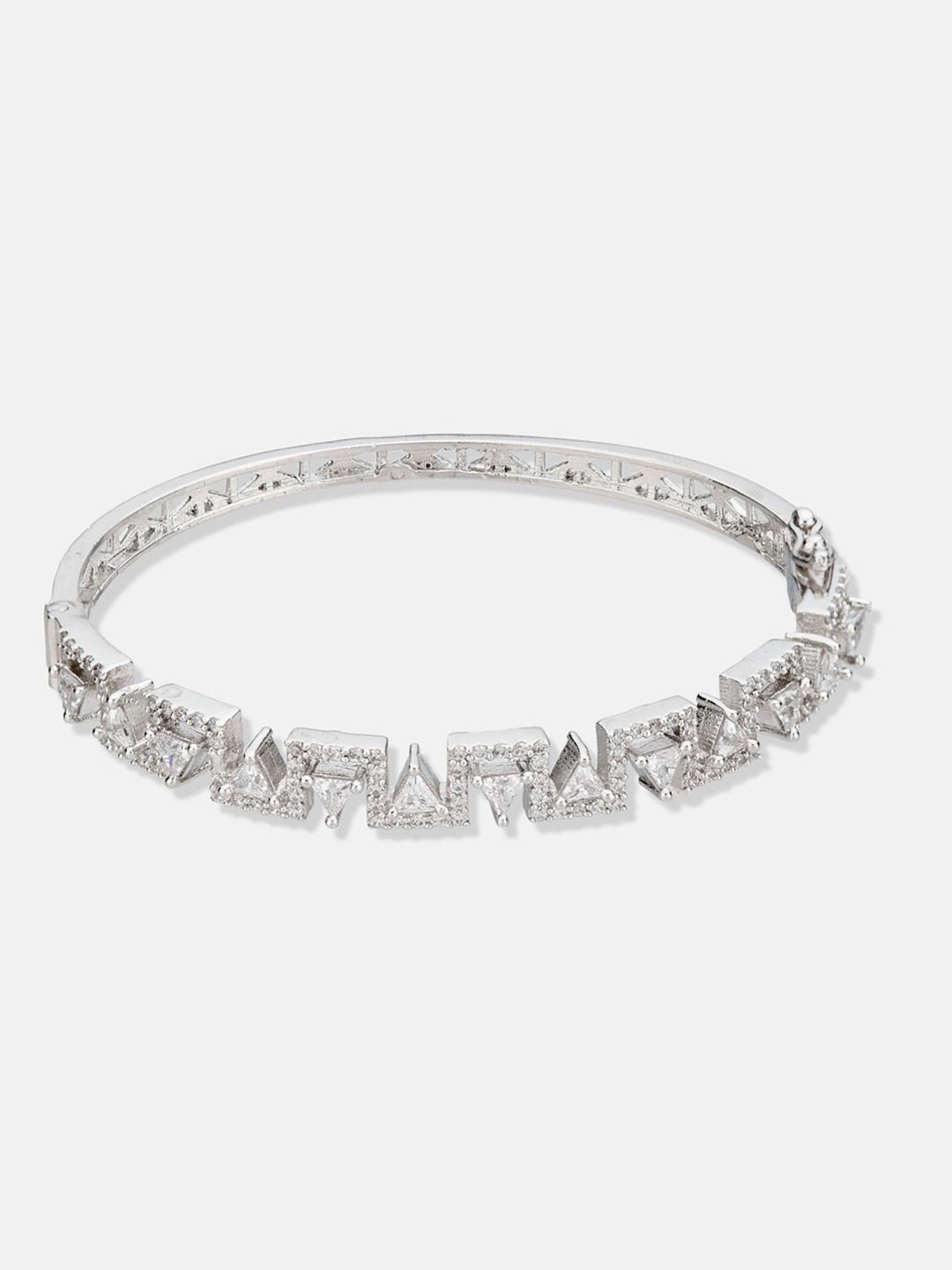 ATIBELLE Women 2 Brass Cubic Zirconia Silver-Plated Bangle-Style Bracelet