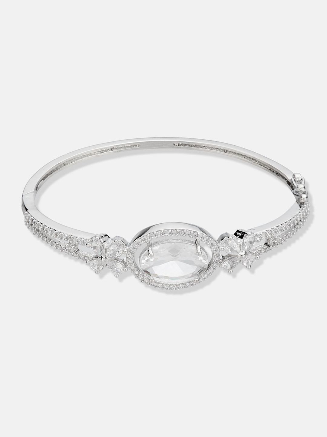 ATIBELLE Women 2 Brass Cubic Zirconia Silver-Plated Bangle-Style Bracelet