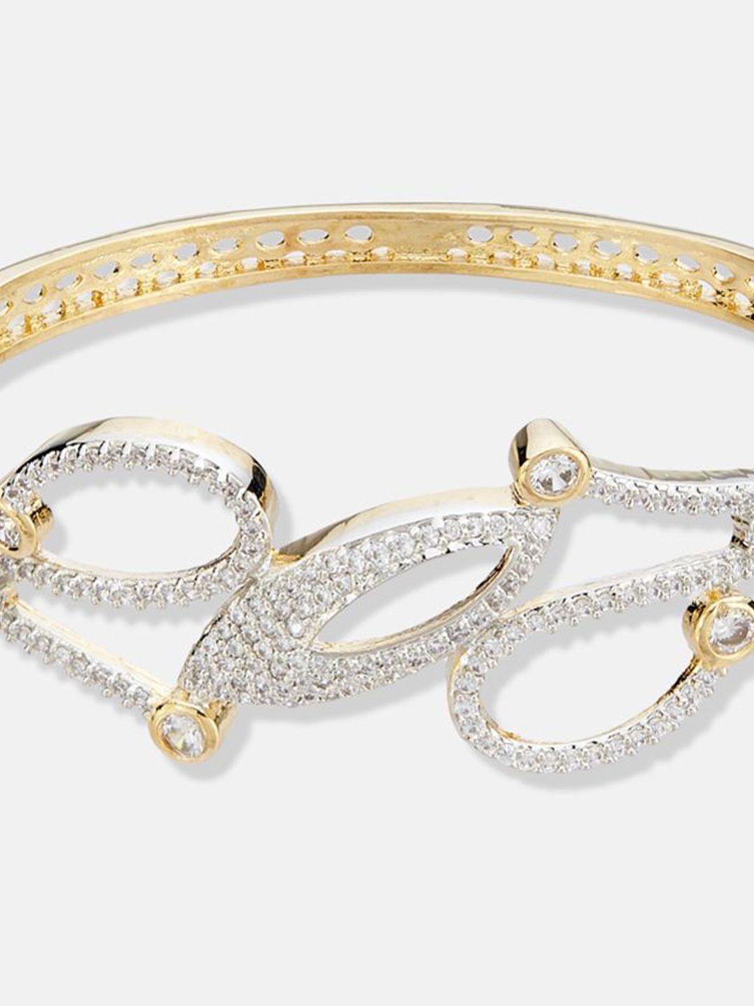 ATIBELLE Women 2 Brass Cubic Zirconia Silver-Plated Cuff Bracelet
