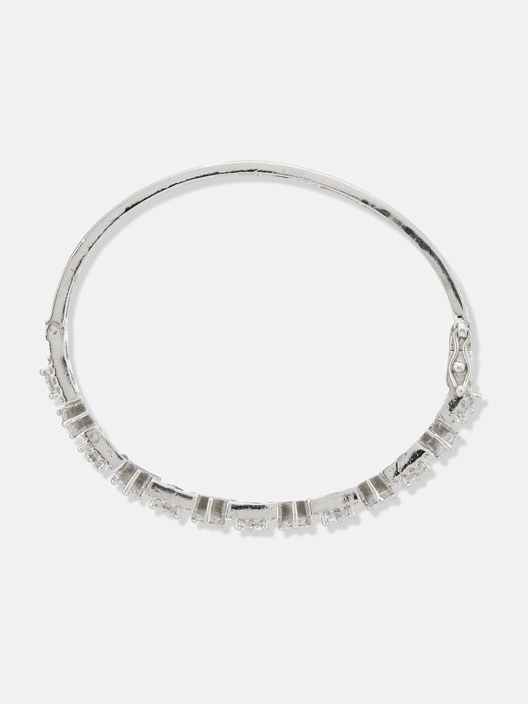 ATIBELLE Women 2 Brass Cubic Zirconia Silver-Plated Bangle-Style Bracelet