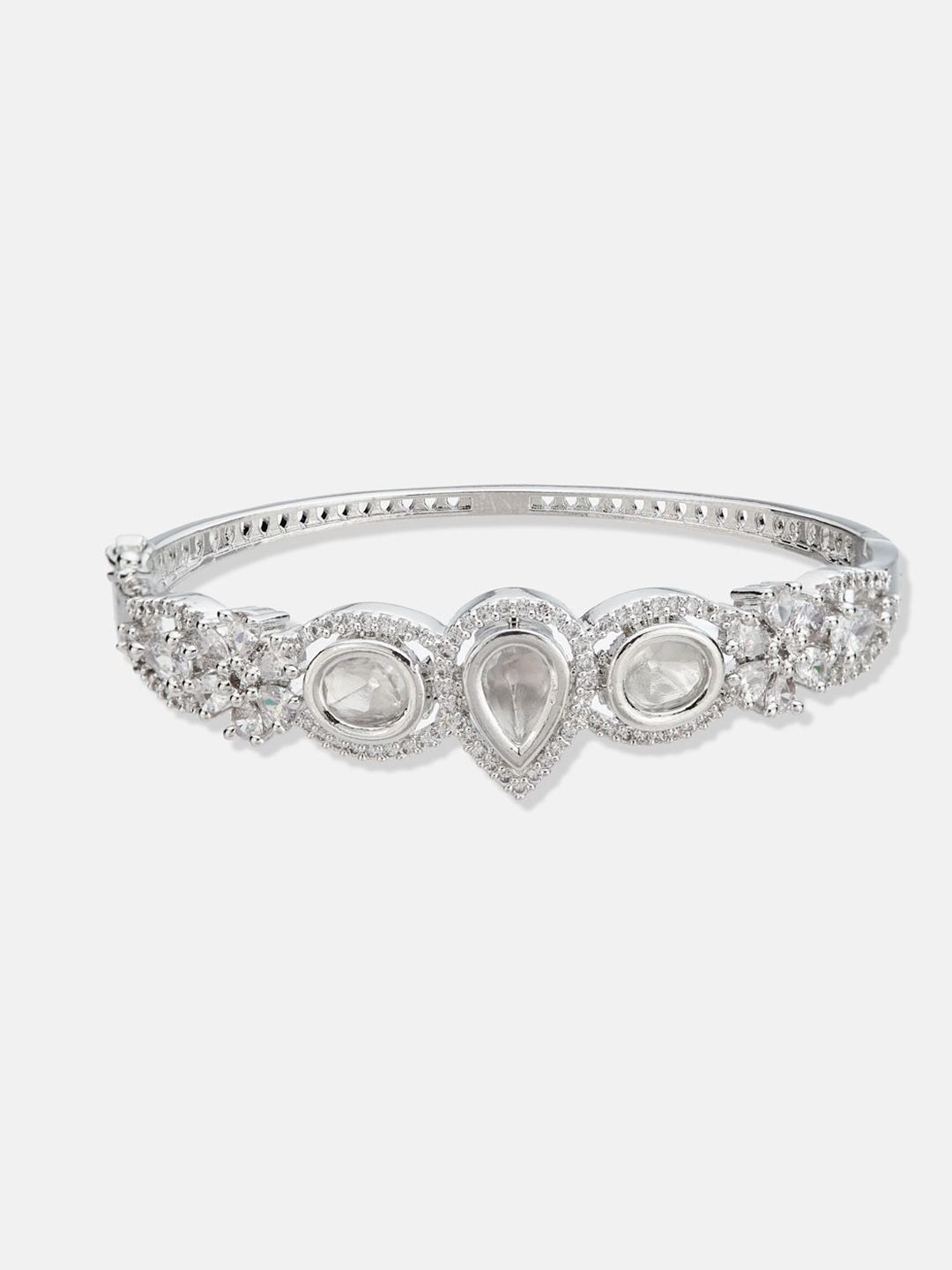 ATIBELLE Women 2 Brass Cubic Zirconia Silver-Plated Bangle-Style Bracelet